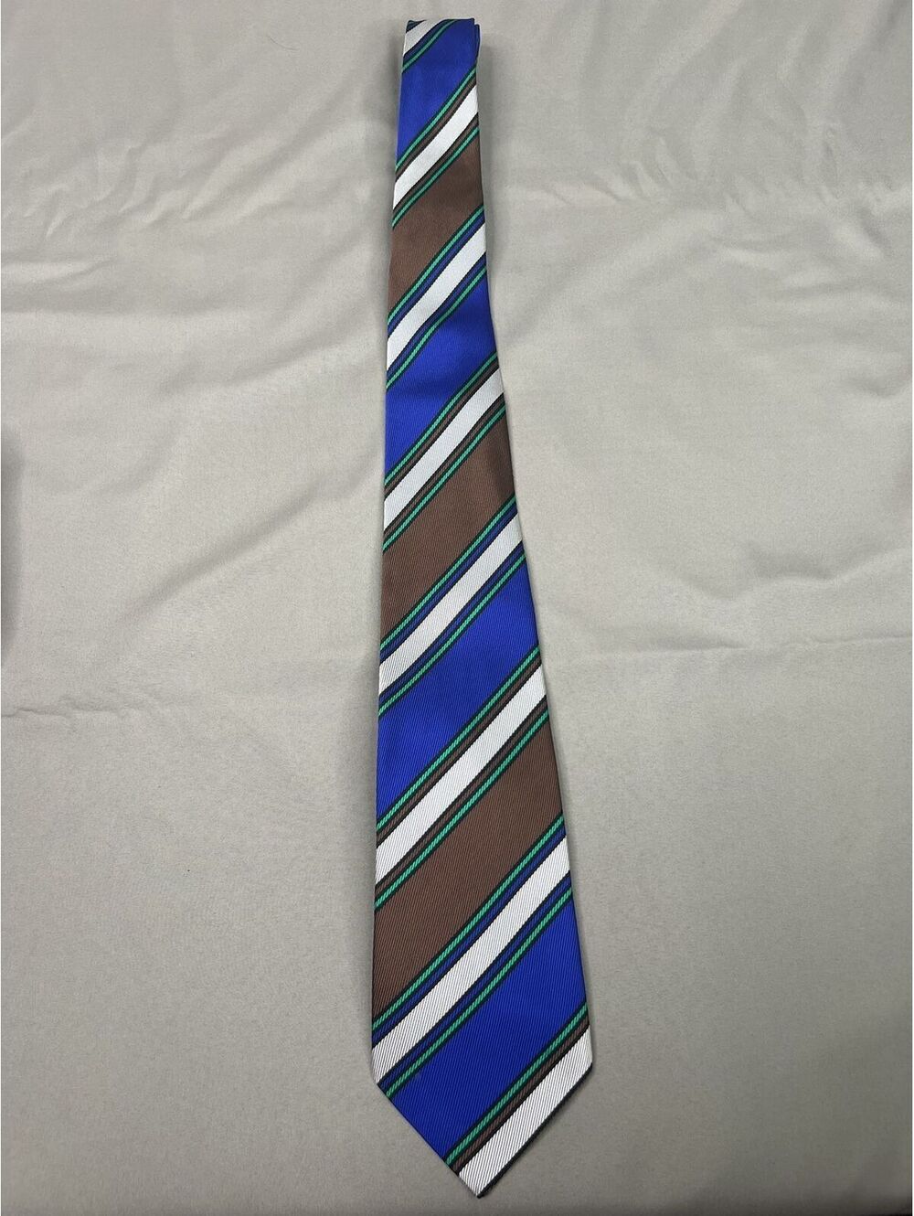 Blue Brown Green Striped Silk Tie Mens Necktie Classic Repp Stripe